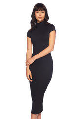 Dark Slate Gray Mock Neck Short Sleeve Dress Midi Dress