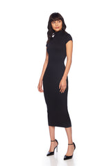 Dark Slate Gray Mock Neck Short Sleeve Dress Midi Dress