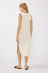 Antique White Runaway Knit Midi Dress in Natural/Black Midi Dress