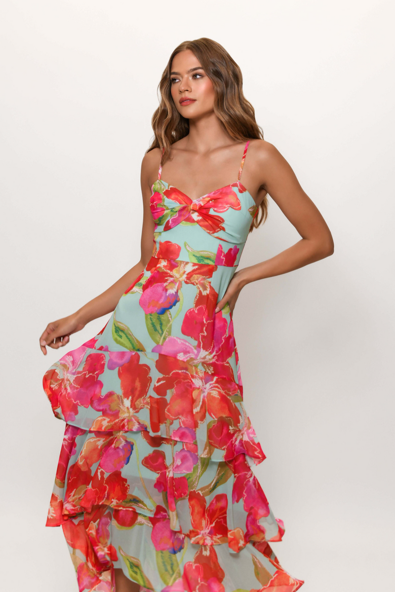Kennedi Dress in Mint Watercolor Pastel Orchids