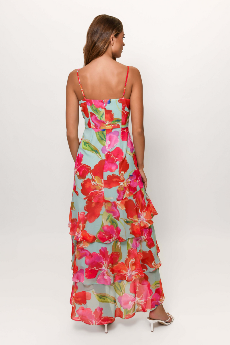 Kennedi Dress in Mint Watercolor Pastel Orchids