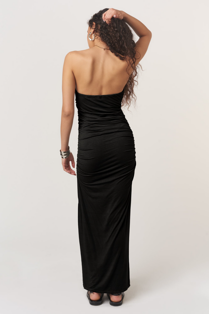 Light Gray Nala Strapless Side Ruched Dress Maxi Dress