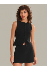 Dark Gray Nicolette Button Front Vest Sweater Vest