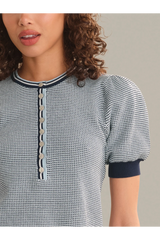 Dark Gray Grayson Tweed Like Puff Sleeve Henley sweater