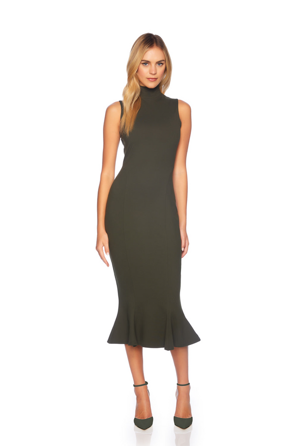 Dark Slate Gray Mock Neck Sleeveless Trumpet Midi Dress Midi Dress