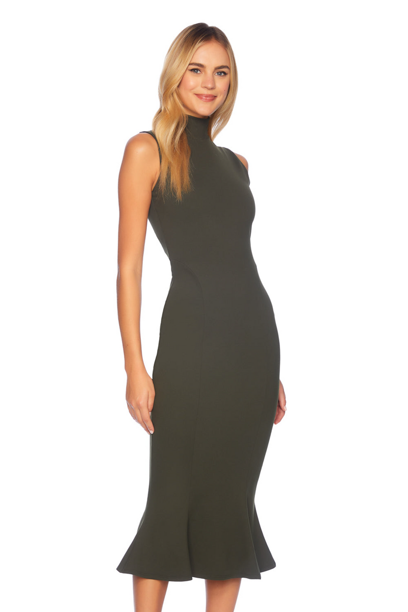Dark Slate Gray Mock Neck Sleeveless Trumpet Midi Dress Midi Dress