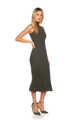 Dark Slate Gray Mock Neck Sleeveless Trumpet Midi Dress Midi Dress