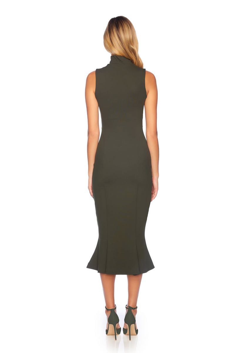Dark Slate Gray Mock Neck Sleeveless Trumpet Midi Dress Midi Dress
