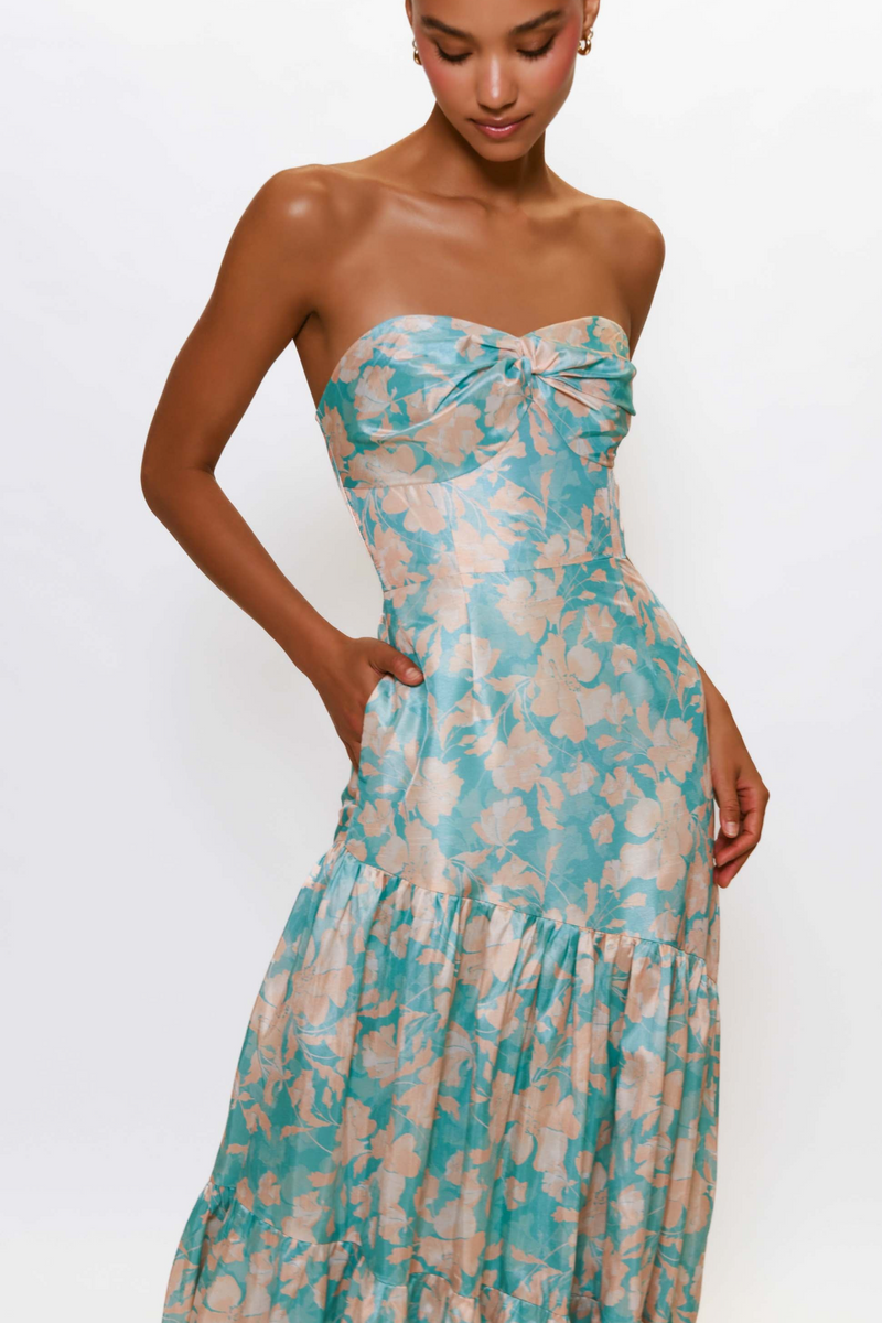 Light Gray Phoebe Dress in Teal Vintage Floral Formal Dress