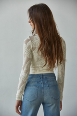 Gray Signature Layered Jacquard Mock Neck Top