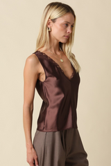 Gray Chester Lace Trim Satin Tank Tank