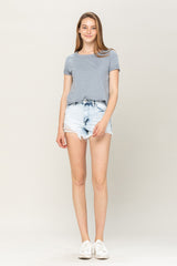 Light Gray Sasha High Rise Distressed Shorts Denim Shorts