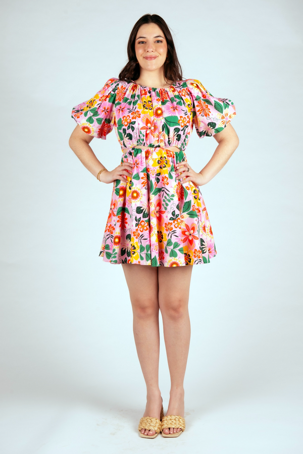 Light Gray Annie Dress | Floral Pop Mini Dress