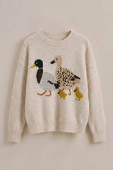Gray Mallard Duck Intarsia Knit Sweater Sweater