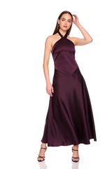 White Smoke Satin X Front Tie Halter Dress Maxi Dress