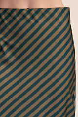 Dark Slate Gray Lines Of Love Striped Satin Midi Skirt Midi Skirt