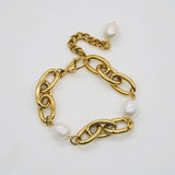 Light Gray Chunky Chain Bracelet with Pearl Bracelet