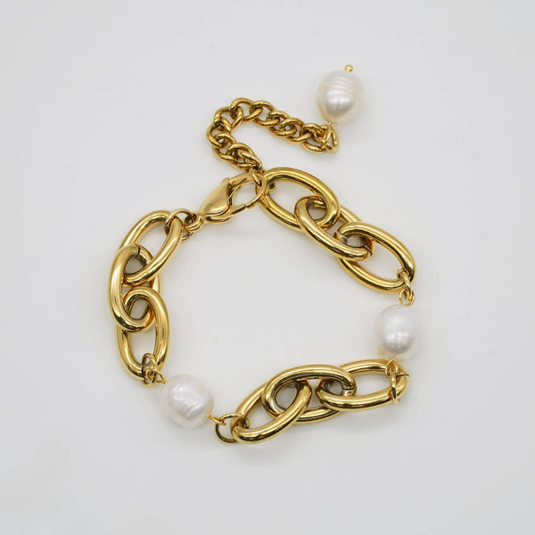 Light Gray Chunky Chain Bracelet with Pearl Bracelet