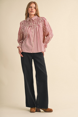 Antique White Vintage Darling Striped Blouse Blouse
