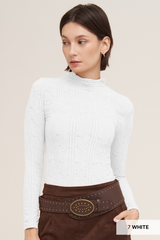 Lavender Cher Floral Pointelle Mock Neck Top Top