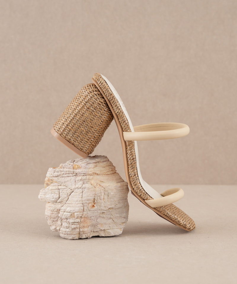 Tan Margaret Rattan Heels Heel