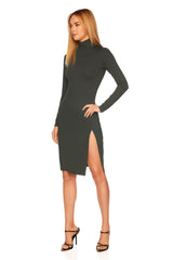 Dark Salmon Mock Midi Slit Dress Mini Dress