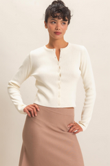 Antique White Charli Ribbed Cardigan Cardigan