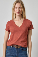 Light Gray Short Sleeve Back Seam V-Neck Tee T Shirt