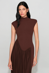 Saddle Brown Fancis Knit Combo Midi Dress Midi Dress