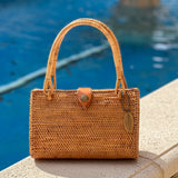 Dark Cyan Winding Road Rattan Bag Beach Bag
