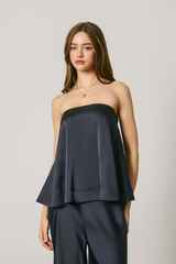 Light Gray Afterglow Satin Strapless Bow Back Top Top