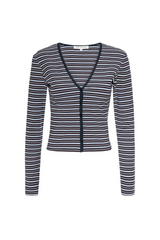 The Rib V Neck Cardigan in Ivy Stripe Cardigan