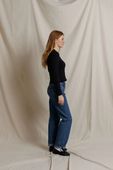 Dark Gray Flora Sweater Rib Crew Neck Long Sleeve Top