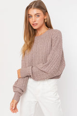 Light Gray Prepster Cable Knit Cropped Sweater Shirts & Tops