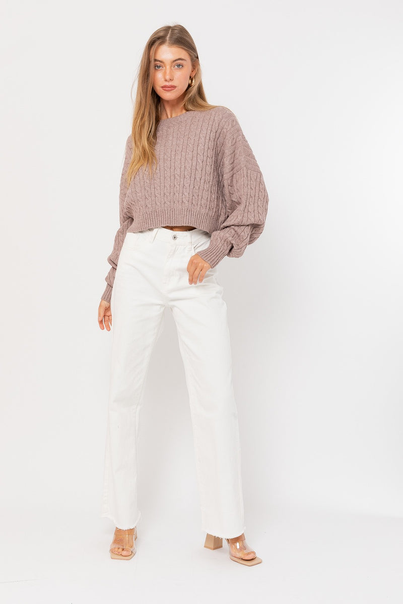 Beige Prepster Cable Knit Cropped Sweater Shirts & Tops