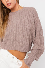 Rosy Brown Prepster Cable Knit Cropped Sweater Shirts & Tops