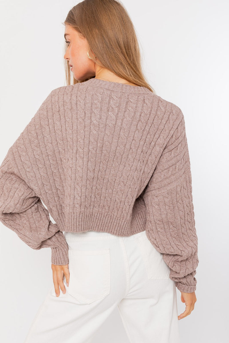 Light Gray Prepster Cable Knit Cropped Sweater Shirts & Tops