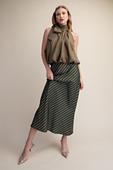 Light Gray Lines Of Love Striped Satin Midi Skirt Midi Skirt