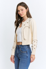 White Smoke Studded Darling Cropped Cardigan Cardigan