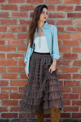Dim Gray The Fireside Plaid Ruffle Maxi Skirt Maxi Skirt