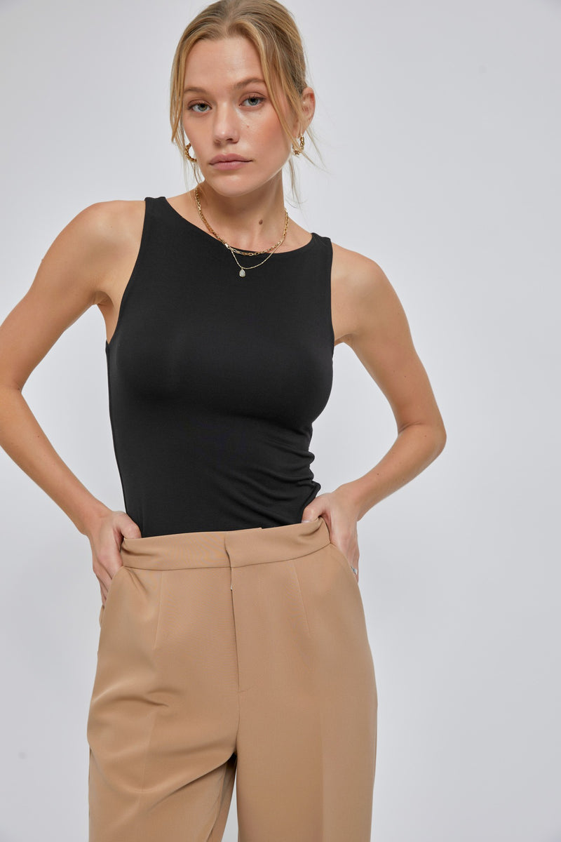 Gray Basic Boat Neck Tank Tank
