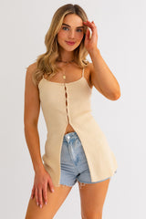 Light Gray Open Front Spaghetti Sweater Top top