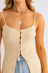 Tan Open Front Spaghetti Sweater Top top