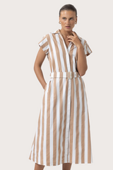 Antique White Cindy Poplin Dress in Halo Stripe Midi Dress