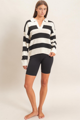 Gray Campus Classic Stripe Polo Sweater Sweater
