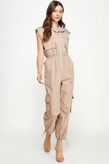 Antique White Technical Cargo Jumpsuit Jumpsuit