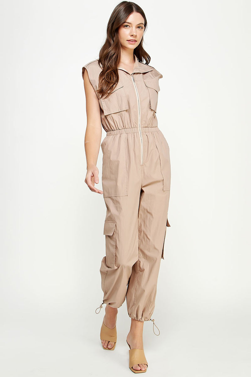 Antique White Technical Cargo Jumpsuit Jumpsuit