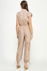 Antique White Technical Cargo Jumpsuit Jumpsuit