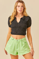 Wheat Karli Smocked Crop Top Top