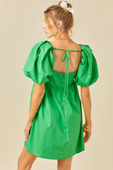 Sea Green Emily Puff Sleeve Dress Mini Dress